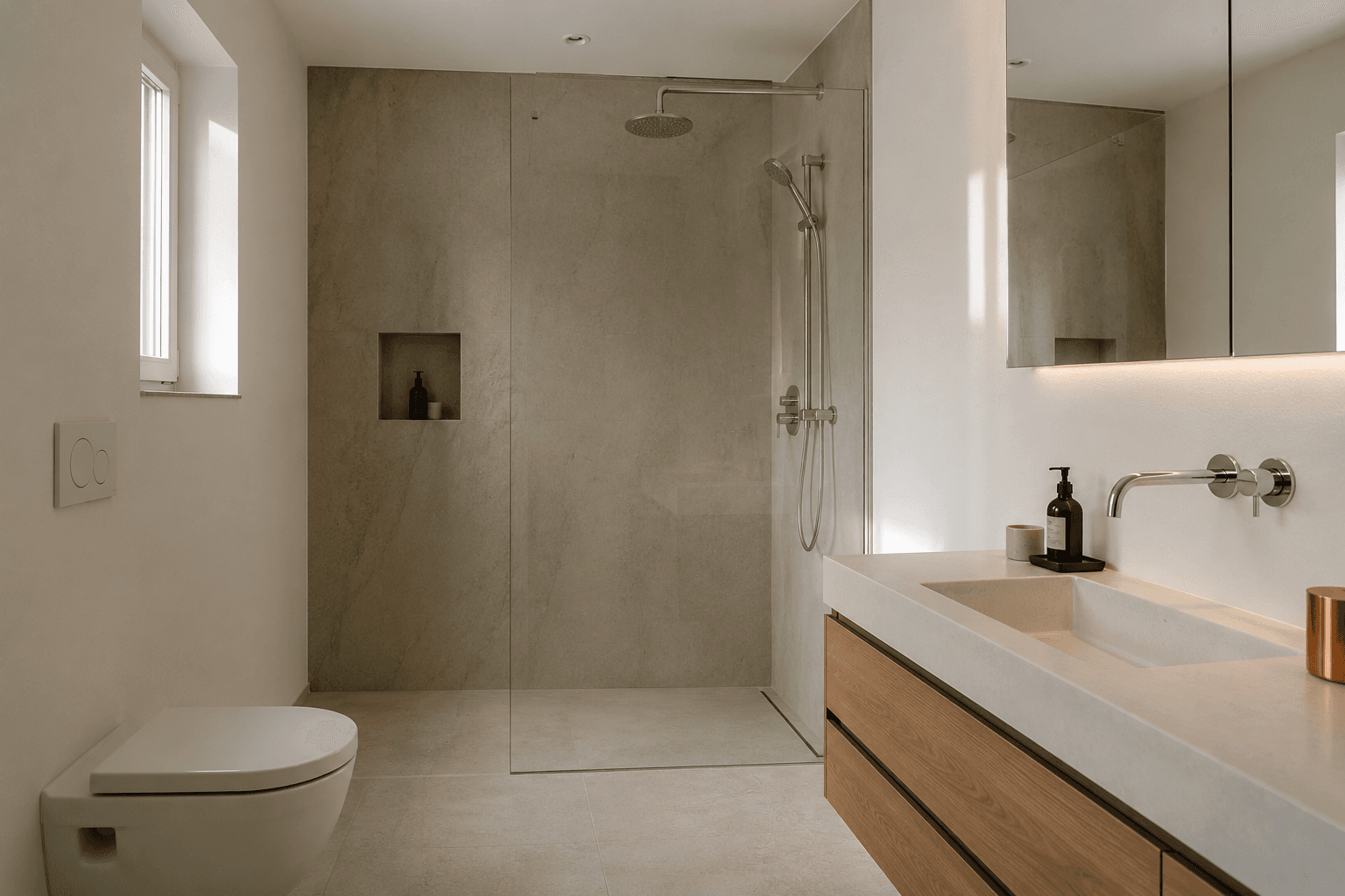 Modernes Badezimmer mit bodenebener Dusche